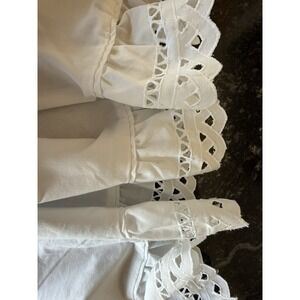 Vtg WAVERLY White Eyelet Scalloped Ruffle Sheet Set Full Flat 2 Cases Cottage